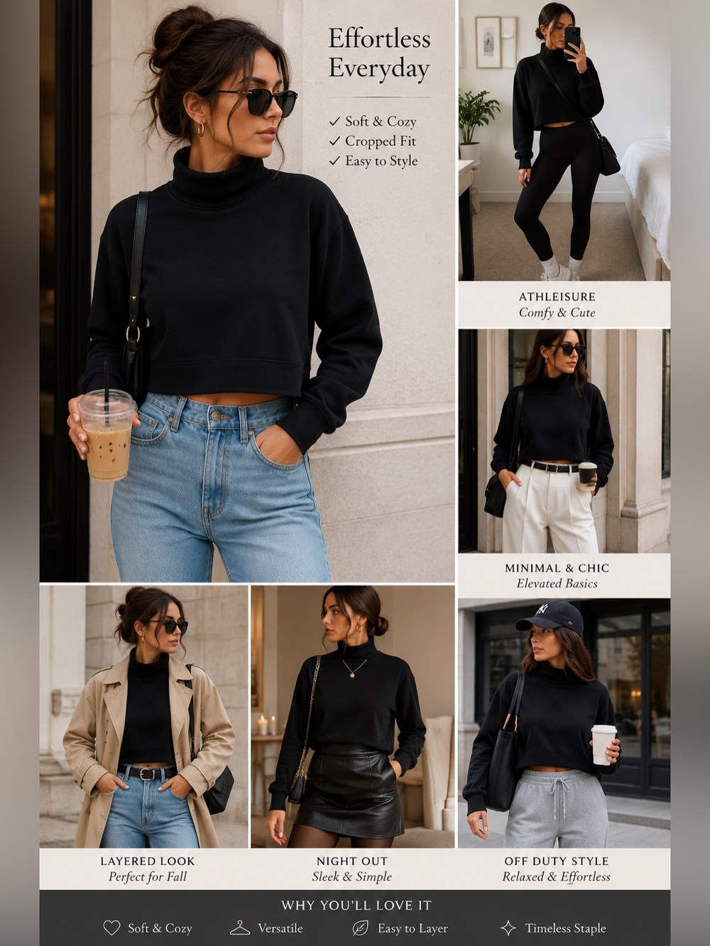 Abercrombie & Fitch Soft A&F Collection Black Cropped Turtleneck Sweatshirt